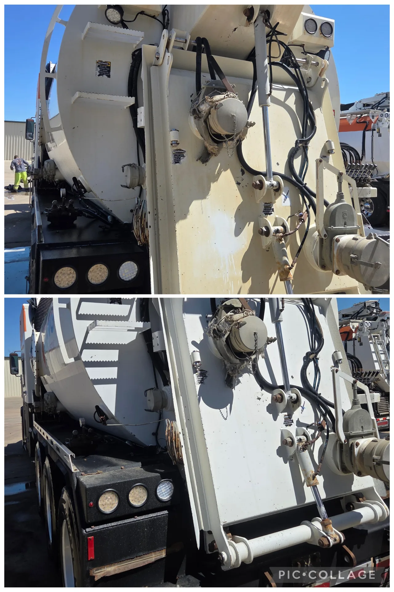 Before and after touchless mobile wash of tanker rear equipment in Dallas-Fort Worth